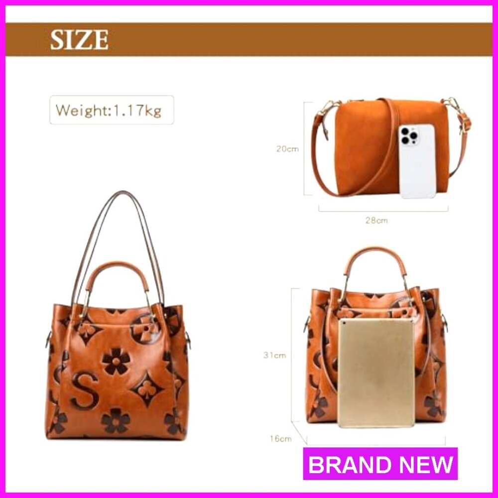 Floral Embossed Leather Top Handle Hobo Tote Shoulder Bag Large Capacity - Picture 5 of 7